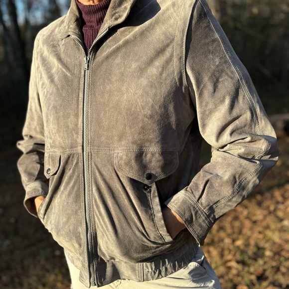 ST MICHAEL—Vintage Gray Suede Leather Bomber—Men 40—Made in Israel!—100% Pigskin - Picture 1 of 13
